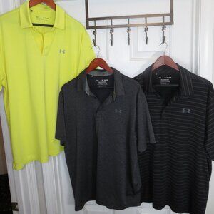 Lot of 3 Under Armour Playoff Performance Polos Loose XL Heather/Stripe/Solid